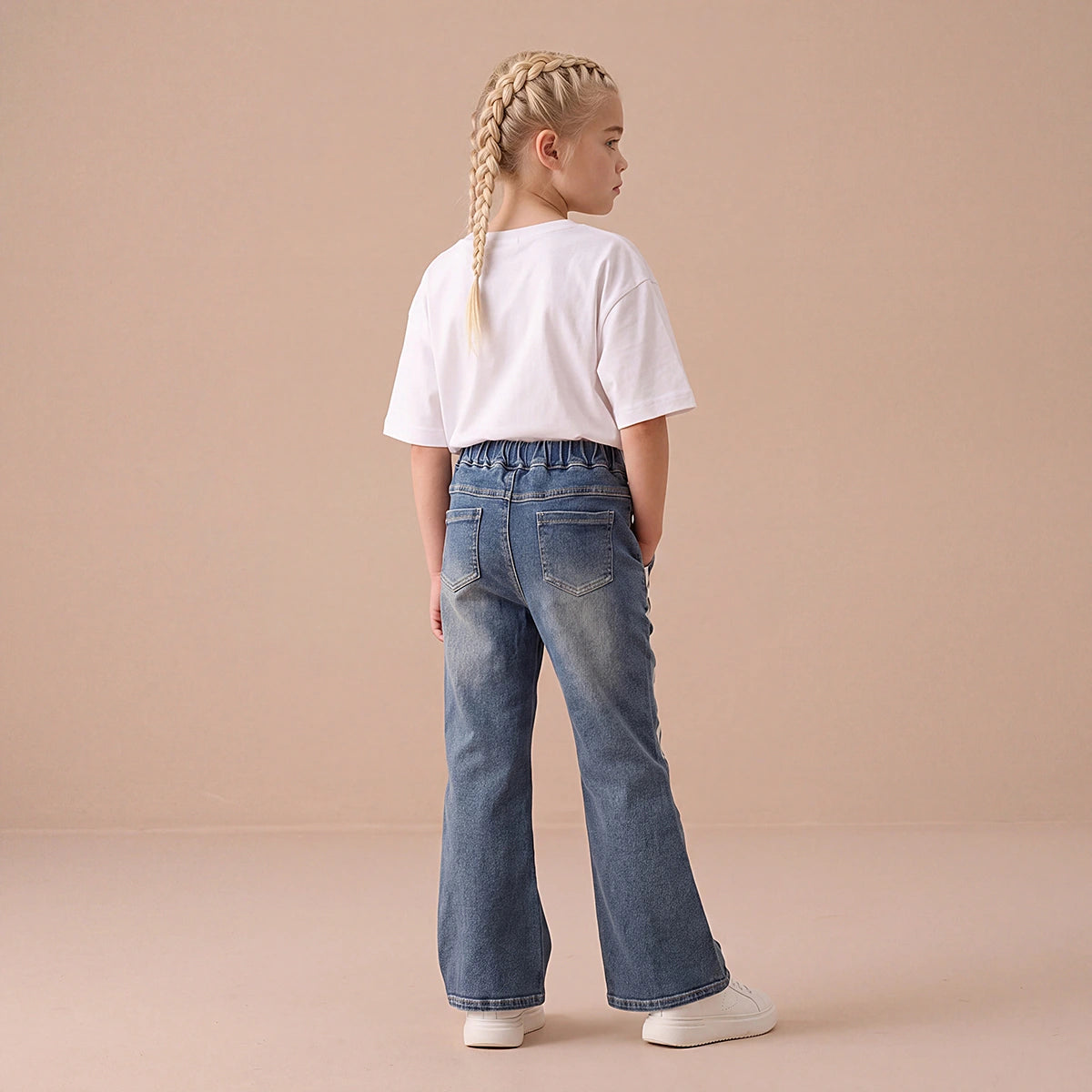 Girls Blue Flared Elasticated Denim Jeans Pants