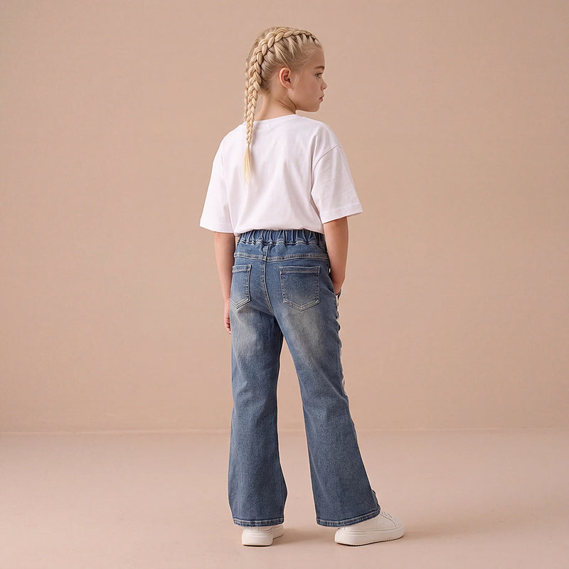 Girls Blue Flared Elasticated Denim Jeans Pants