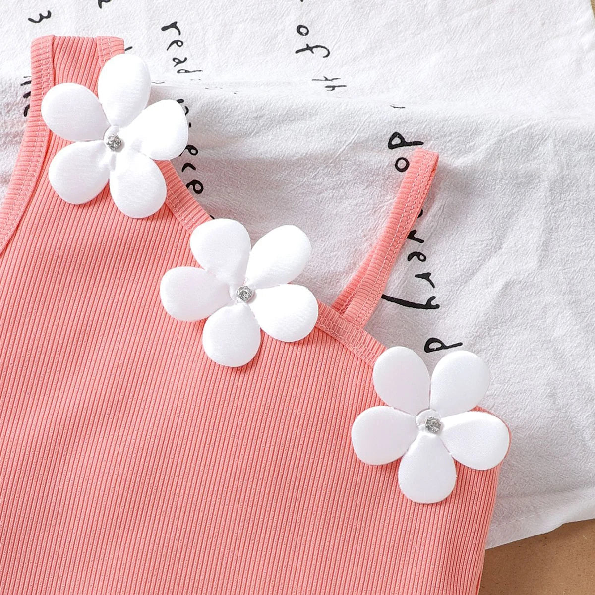 Girls Peach Floral Applique One-Shoulder Top With Shorts Sets 2 pc. Sets
