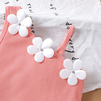 Girls Peach Floral Applique One-Shoulder Top With Shorts Sets 2 pc. Sets