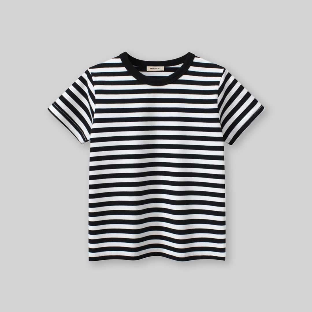 Boys Striped Short Sleeves T-Shirt Tshirts Black 1-2 Y 