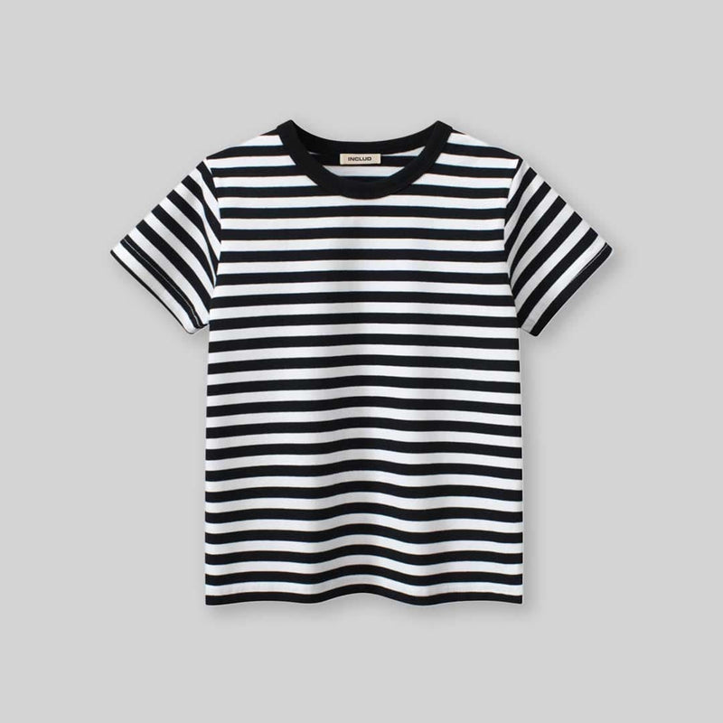 Boys Striped Short Sleeves T-Shirt Tshirts Black 1-2 Y 