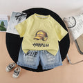 Boys Yellow Cap Graphic Short Sleeve T-Shirt With Distressed Denim Shorts Sets 2 pc. Sets Yellow 1-2 Y