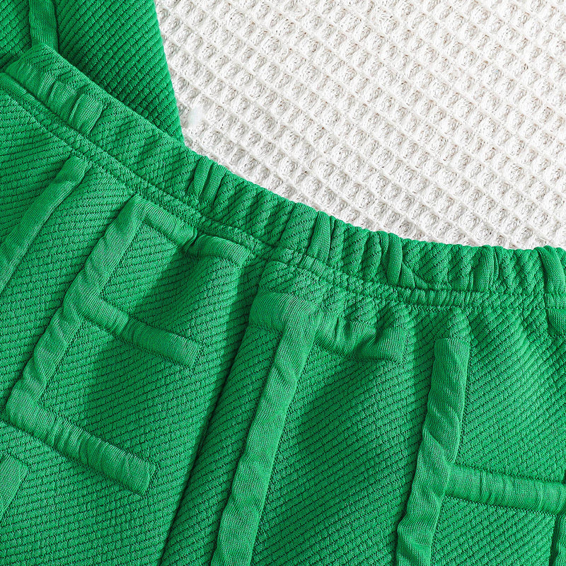 Boys Green Self Typographic Designed T-Shirt With Shorts Summer Co-ord Set 2 pc. Sets