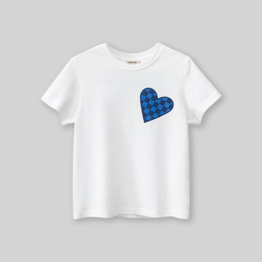 Girls Heart Print Short Sleeves T-shirt Tshirts White 7-8 Y 