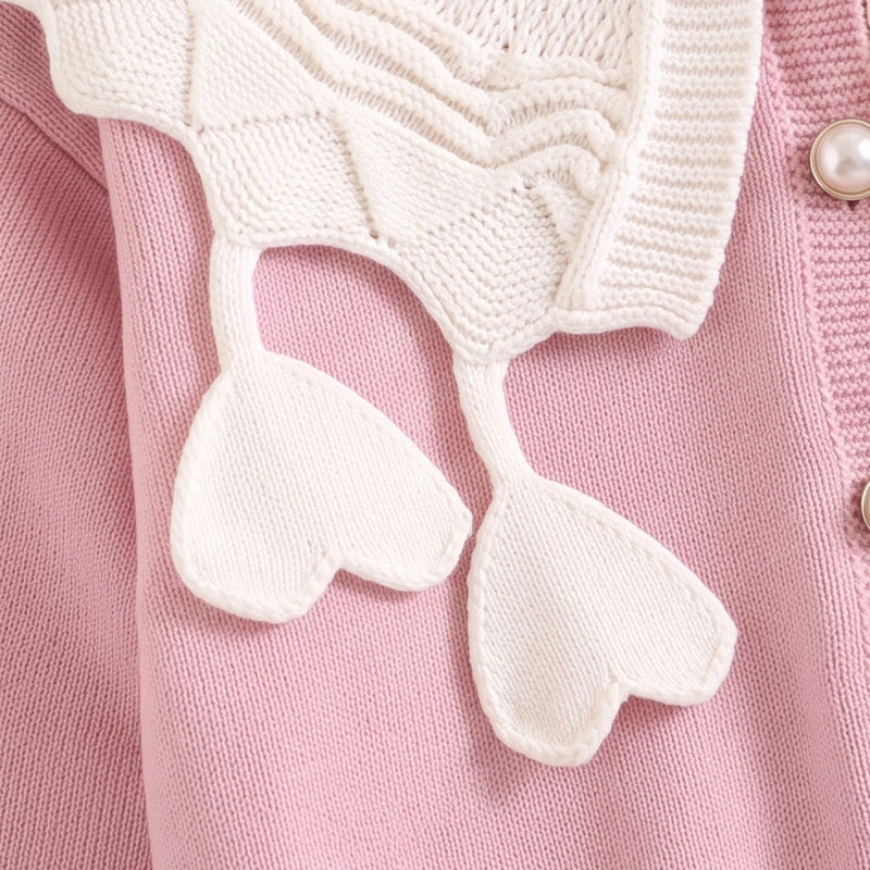 Girls Pink Long Sleeves Cardigan & Pants Sets Sets