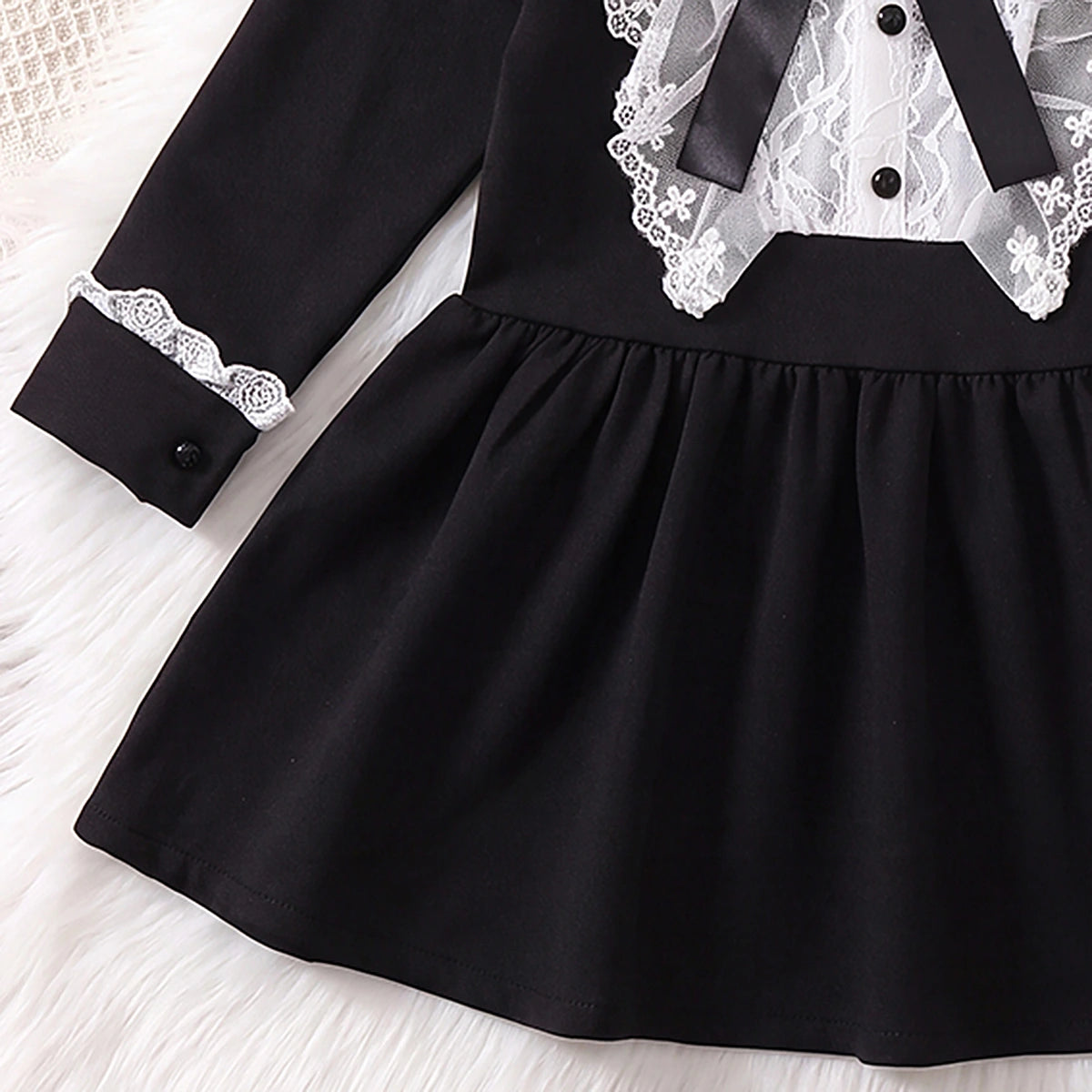 Girls Black Long Sleeve Fit & Flare Dress Casual Dresses