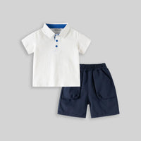 Boys White Short Sleeve Polo T-Shirt With Elasticated Shorts Sets Sets