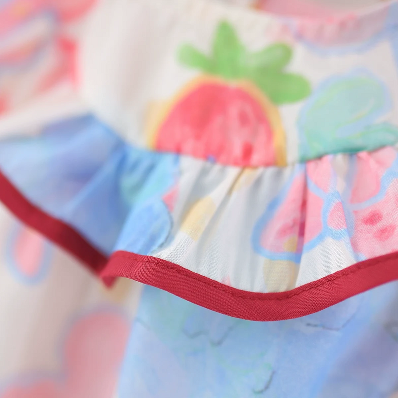 Girls Pink Printed Sleeveless A-Line Dress With Ruffle Details Casual Dresses