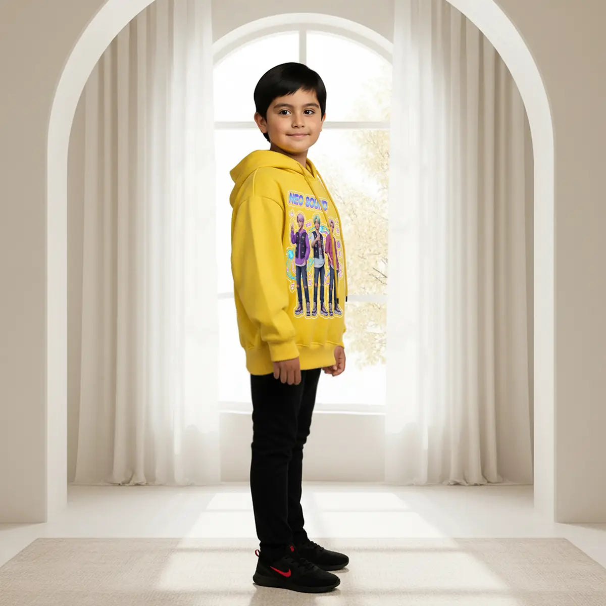 Boys Yellow K-Pop Neo-Sound Graphics Hoodies Sweatshirts & Hoodies