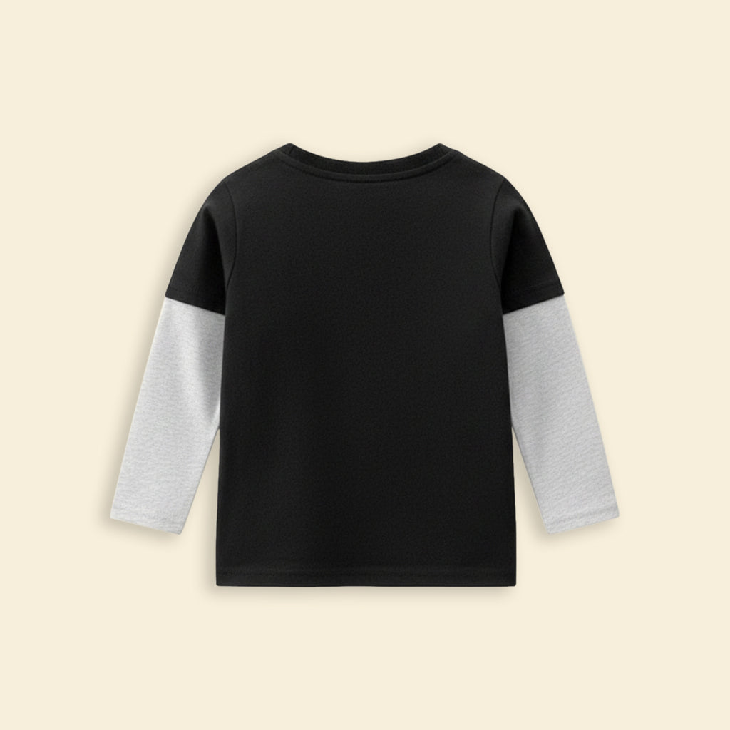 Boys Black Astronaut Print Doctor Sleeves T-shirt Tshirts
