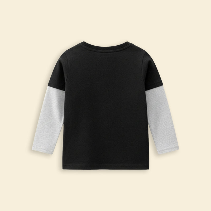 Boys Black Astronaut Print Doctor Sleeves T-shirt Tshirts