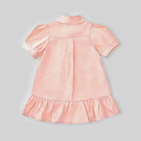 Girls Light Pink Bunny Applique Puff Sleeve Shirt Dress Casual Dresses