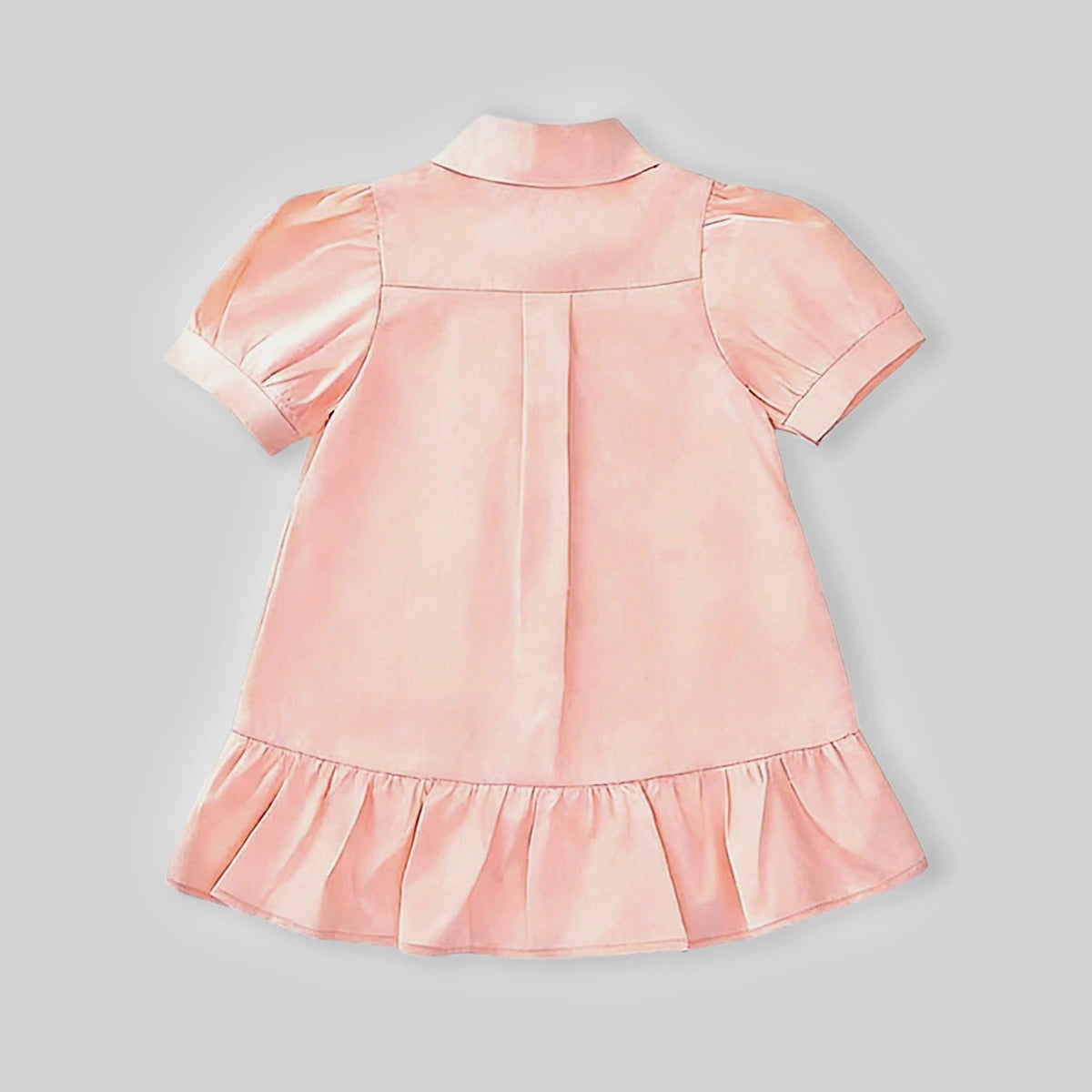 Girls Light Pink Bunny Applique Puff Sleeve Shirt Dress Casual Dresses