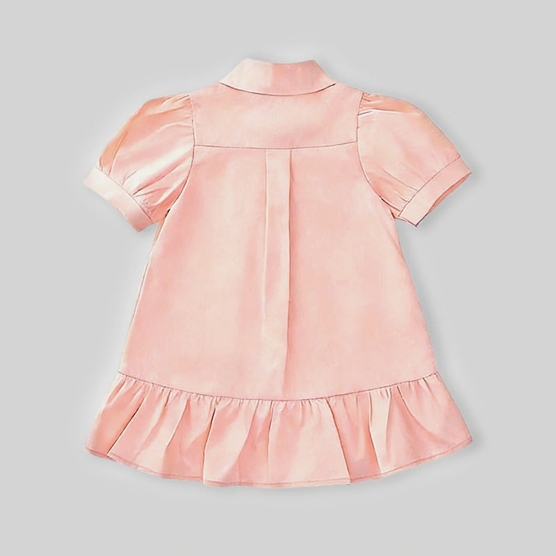 Girls Light Pink Bunny Applique Puff Sleeve Shirt Dress Casual Dresses