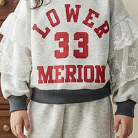 Girls Light Grey Alphanumeric Printed Sweatshirt & Pant Sets Sets