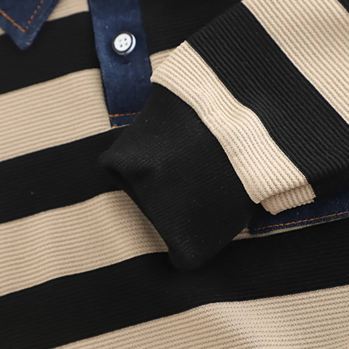 Boys Beige Stripes Polo Sweatshirt With Denim Pants Set Sets