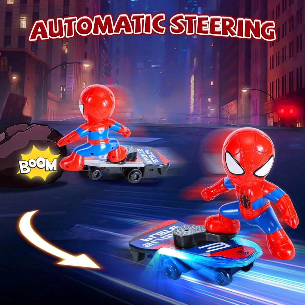 INCLUD Spiderman Skateboard Toy -Lights, Music & Action-Packed Fun Trending Accessories
