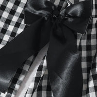 Girls Black Checked Long Sleeves Fit & Flare Dress With Bow Details Casual Dresses