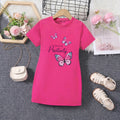Girls Fuchsia Butterfly Print Short Sleeve T-Shirt Dress Casual Dresses Fuchsia 4-5 Y