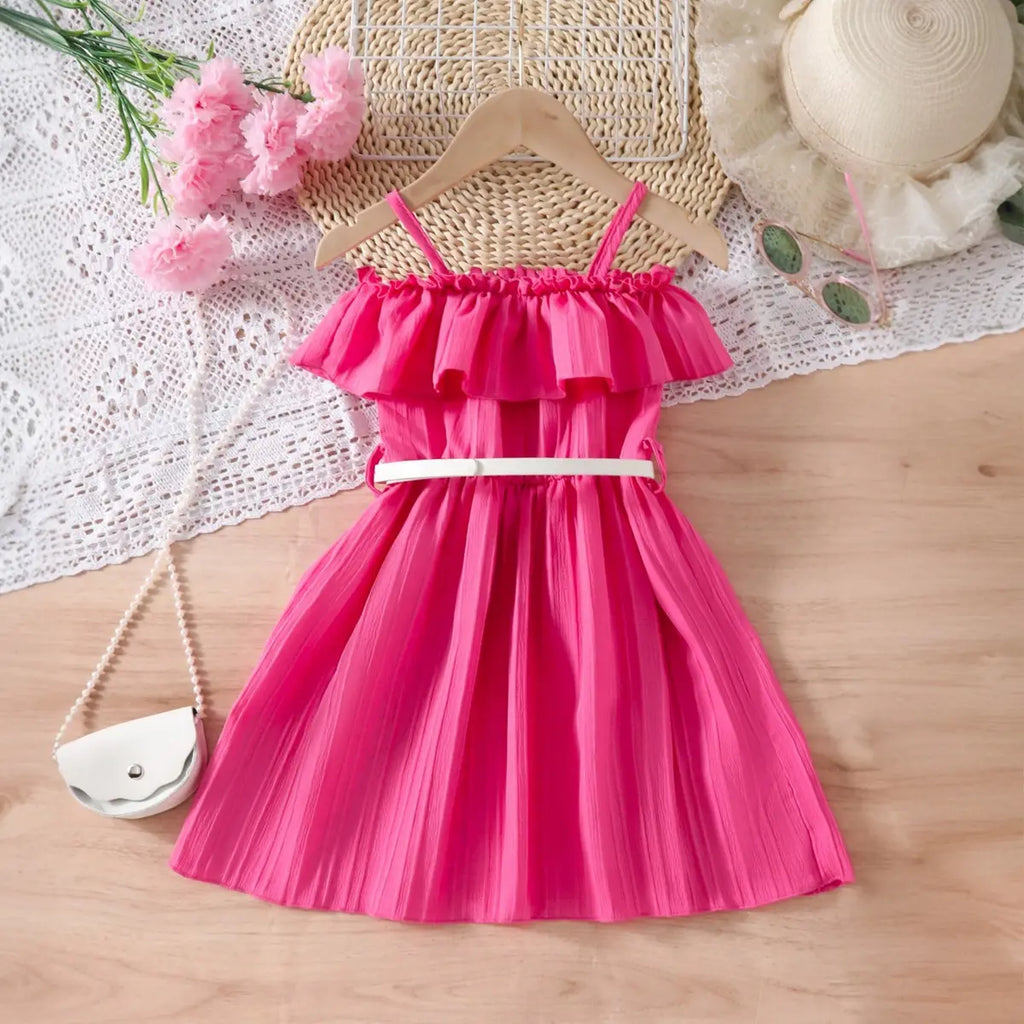 Girls Fuchsia Off Shoulder Fit & Flare Dress Casual Dresses