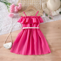 Girls Fuchsia Off Shoulder Fit & Flare Dress Casual Dresses