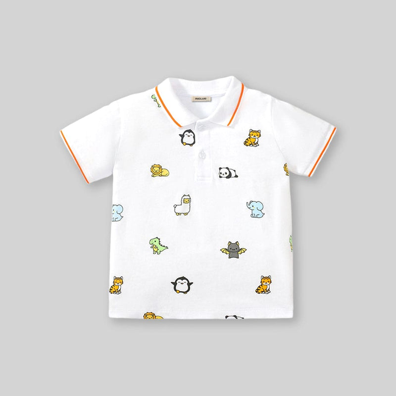 Boys Short Sleeve Cartoon Graphic Polo T-Shirt Tshirts   