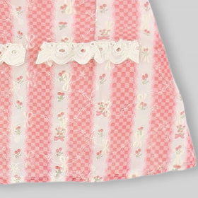 Girls Pink Floral Peter Pan Collar Ruffle A-line Dress Casual Dresses
