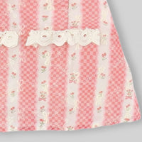 Girls Pink Floral Peter Pan Collar Ruffle A-line Dress Casual Dresses