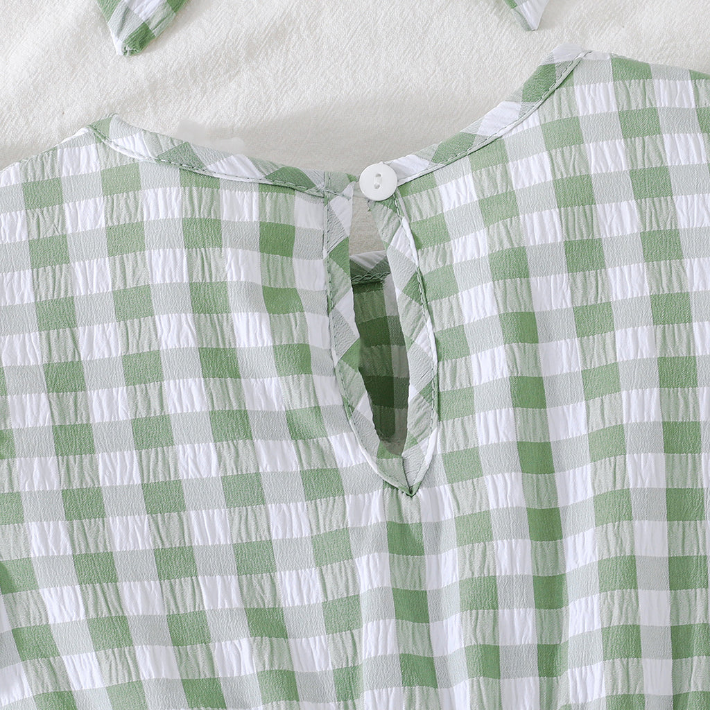 Girls Green Checked Fit & Flare Summer Casual Dress Casual Dresses