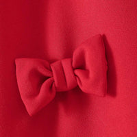 Girls Red Solid Bow Long Sleeves A-line Dress Casual Dresses