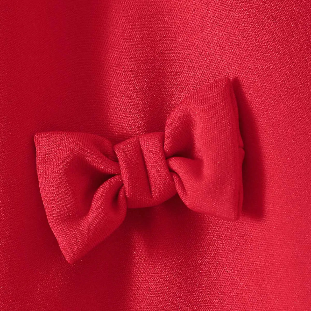 Girls Red Solid Bow Long Sleeves A-line Dress Casual Dresses