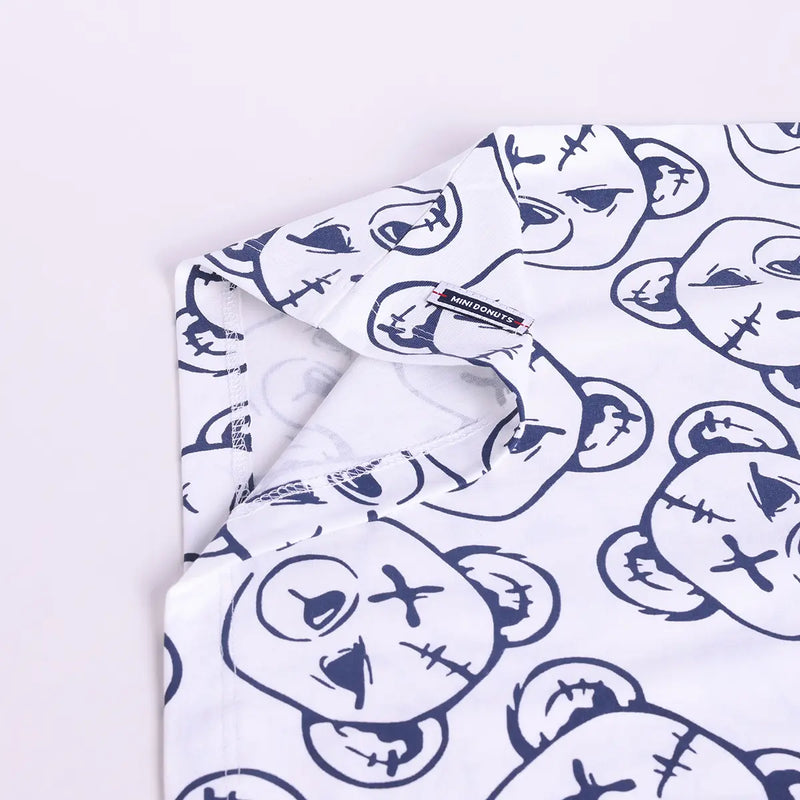 Boys Navy Blue Teddy Bear Print T-Shirt With Shorts Sets Sets
