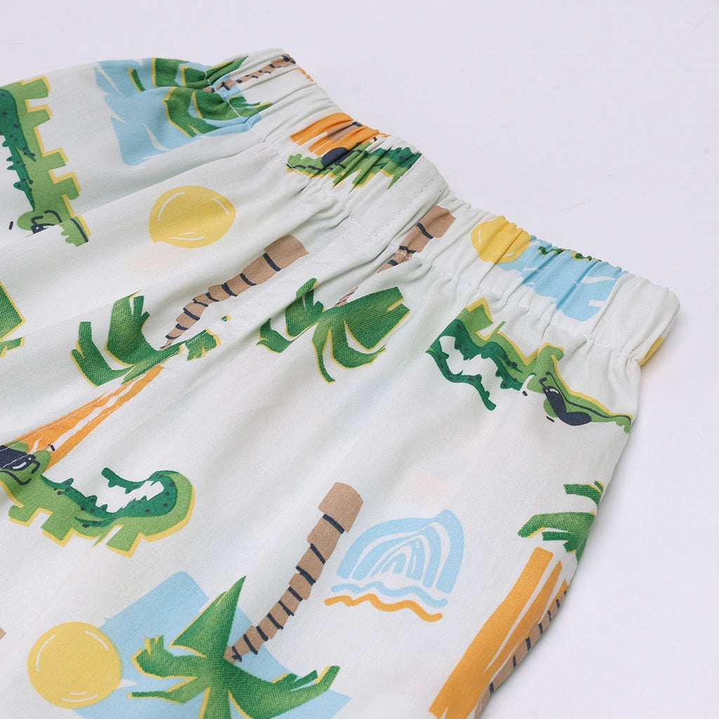Boys White Tropical Print Shirt With Graphic T-Shirt And Elasticated Shorts Sets 3 pc. Sets