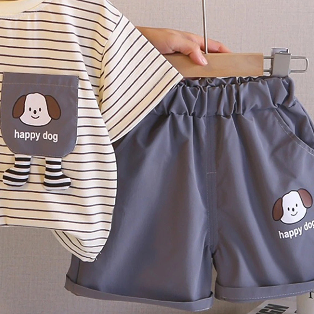 Boys Grey Striped Short Sleeve T-Shirt With Shorts Sets 2 pc. Sets