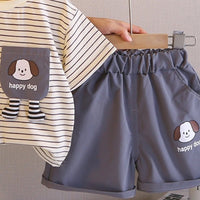 Boys Grey Striped Short Sleeve T-Shirt With Shorts Sets 2 pc. Sets