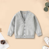 Boys Grey Solid Long Sleeves Cardigan