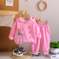 Girls Pink Solid Rabbit Applique Hooded Sweatshirt With joggers Set 2 pc. Sets Pink 1-2 Y