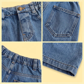 Girls Blue Solid Denim Mini Skirt Skirts