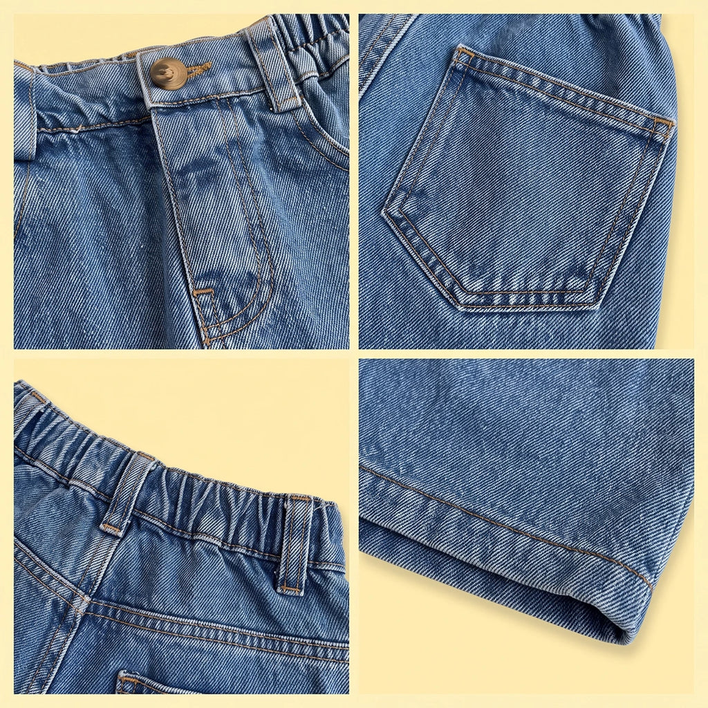 Girls Blue Solid Denim Mini Skirt Skirts