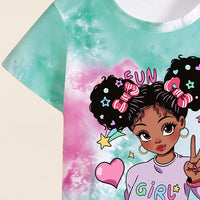 Girls Green Graphic Tie & Dye Print T-Shirt With Short Set 2 pc. Sets