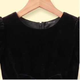 Girls black and pink high-low puff sleeve party dress