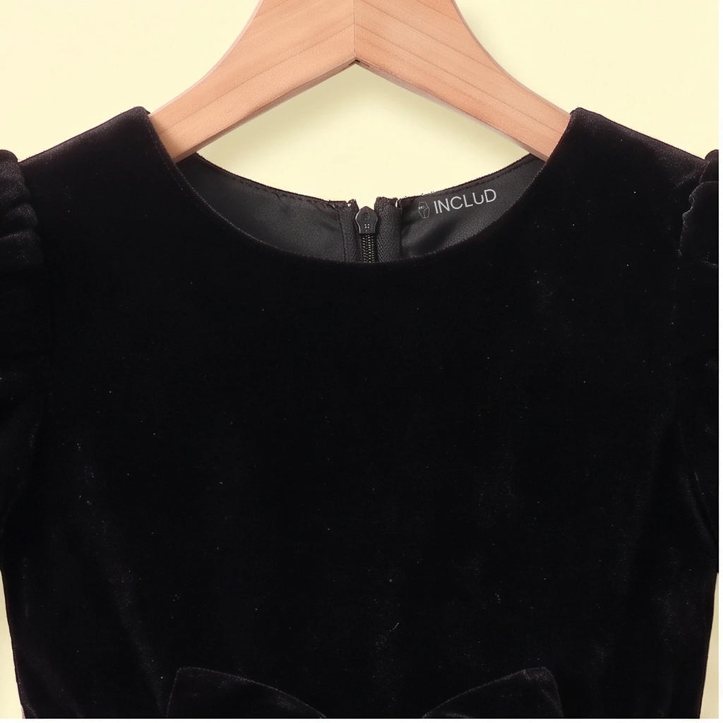 Girls black and pink high-low puff sleeve party dress