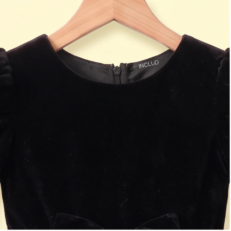 Girls black and pink high-low puff sleeve party dress