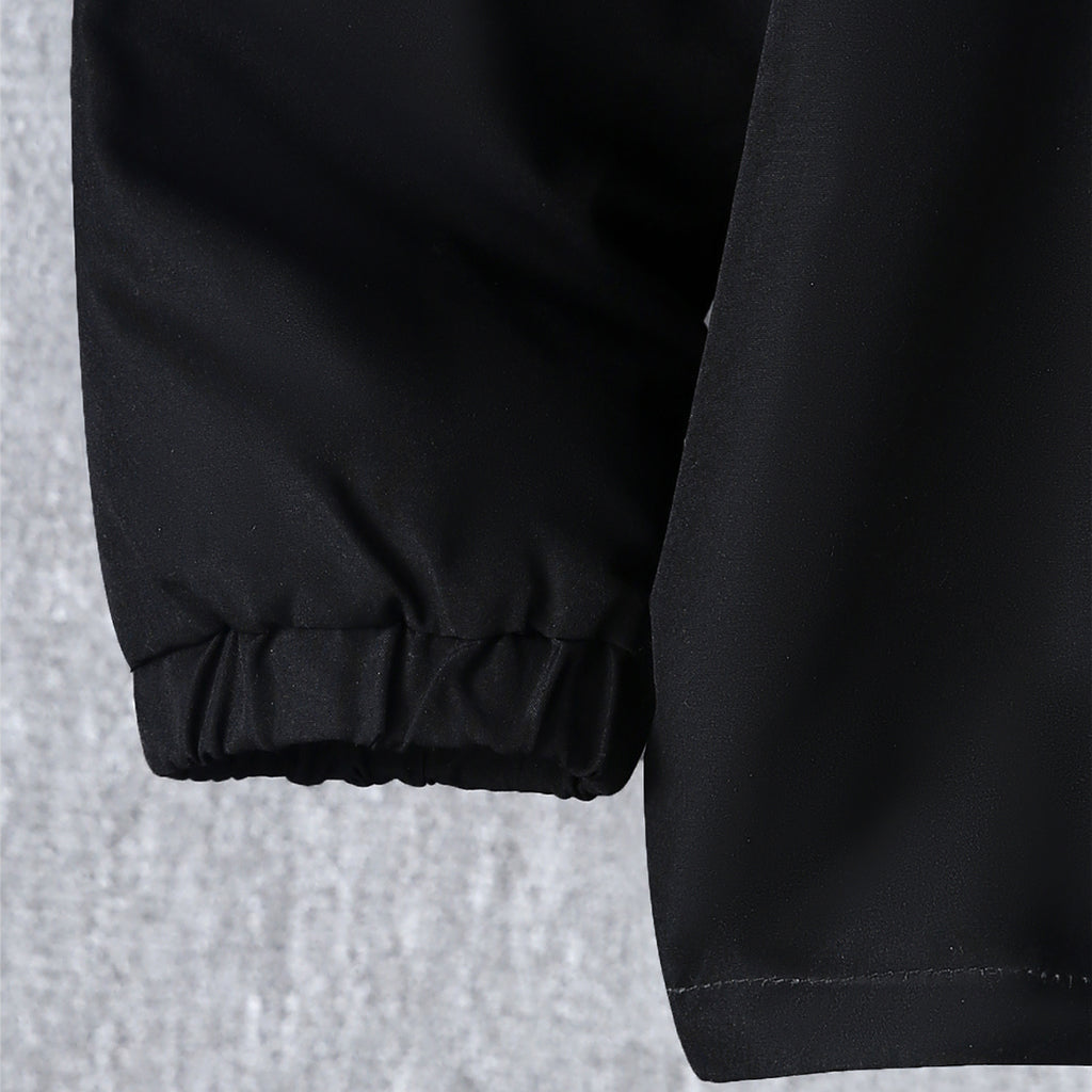 Boys Black Color-blocked Half Zipper Sweatshirt With Fur Lining & Pants Sets 2 pc. Sets