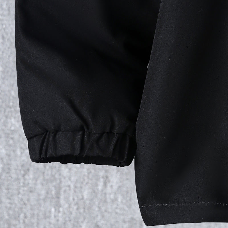 Boys Black Color-blocked Half Zipper Sweatshirt With Fur Lining & Pants Sets 2 pc. Sets