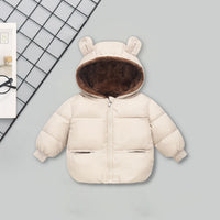 Girls Apricot Solid Front Zipper Hooded Winter Jacket Coats & Jackets Apricot 1-2 Y