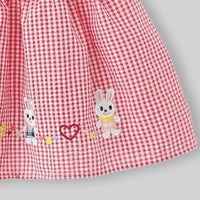 Girls Red Checked Bunny Embroidered Fit & Flare Dress Casual Dresses
