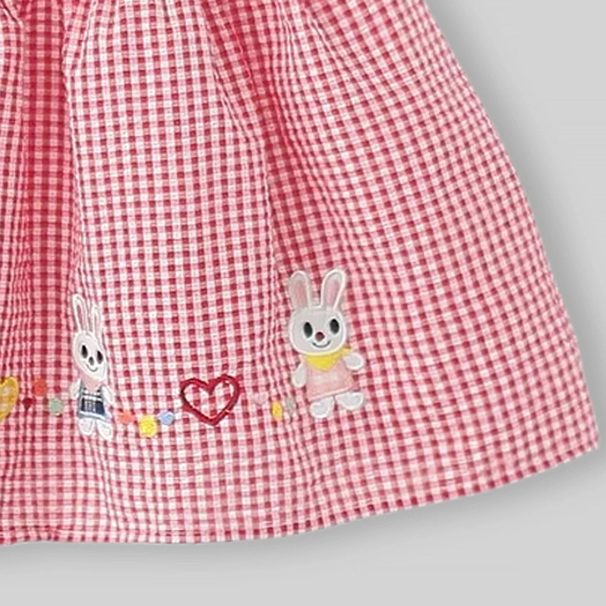 Girls Red Checked Bunny Embroidered Fit & Flare Dress Casual Dresses