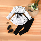 Girls White Heart Printed High-Low Long Sleeves Shirt With Pants Set